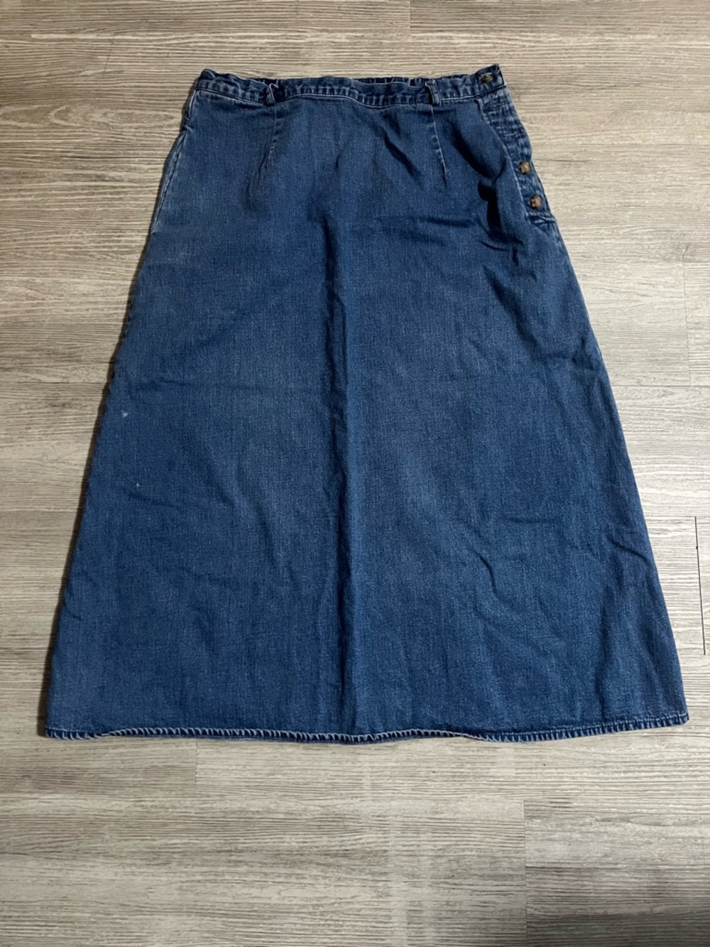 Talbots Petites Jean Skirt Size 12 cotton Modest Summer Spring Button